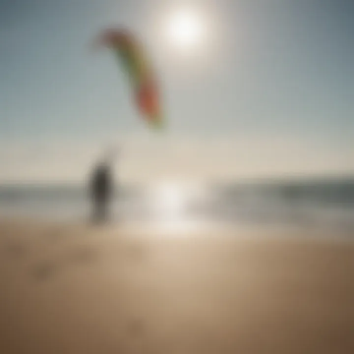 Experienced kiteboarder testing a used kite board on the beach