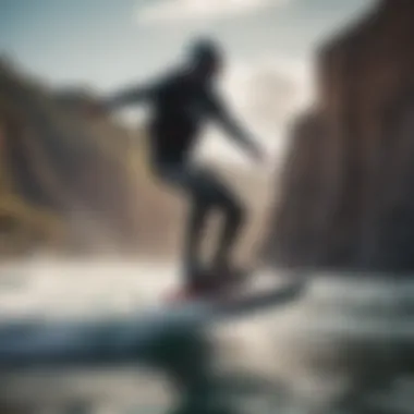 A rider enjoying the thrill of hydrofoil boarding in a scenic water setting.