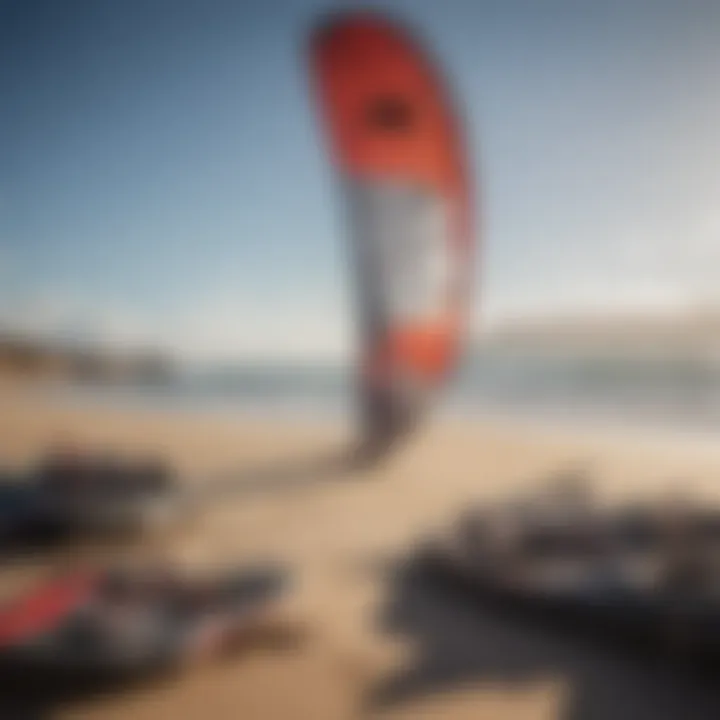 Kiteboarding equipment setup on the beach