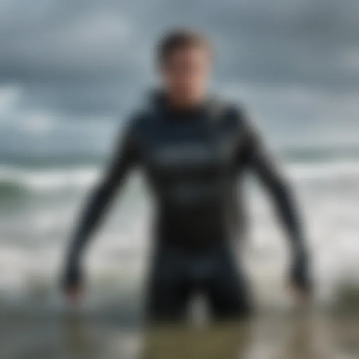 Surfer wearing a dry suit in cold waters