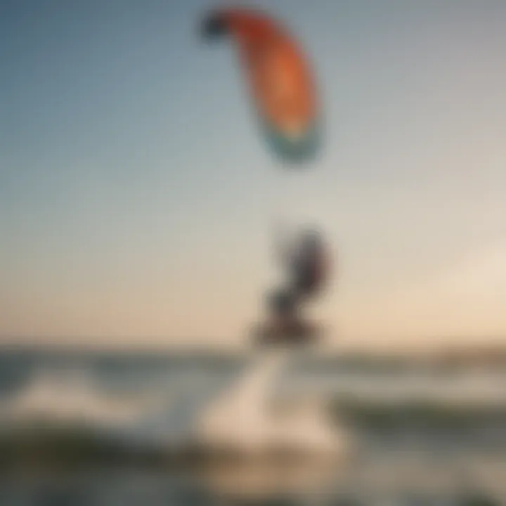 Dramatic image showcasing a beginner mastering a kitesurfing kite