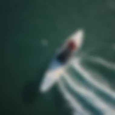 Dynamic Movement of a SUP Foil Board Aerial view of sleek SUP foil board cutting through the water