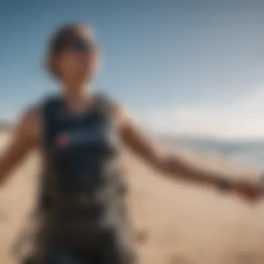 Kitesurfing enthusiast using a Bluetooth wind meter during a session.