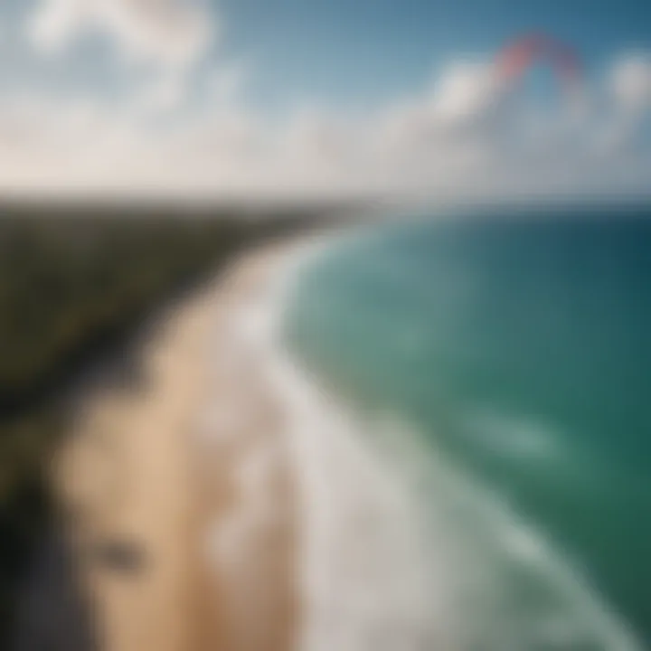 Scenic view of Cabarete's coastline with kites in the sky