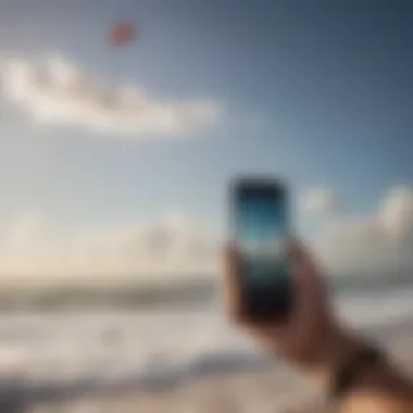 Kiteboarding enthusiast checking weather updates on a smartphone