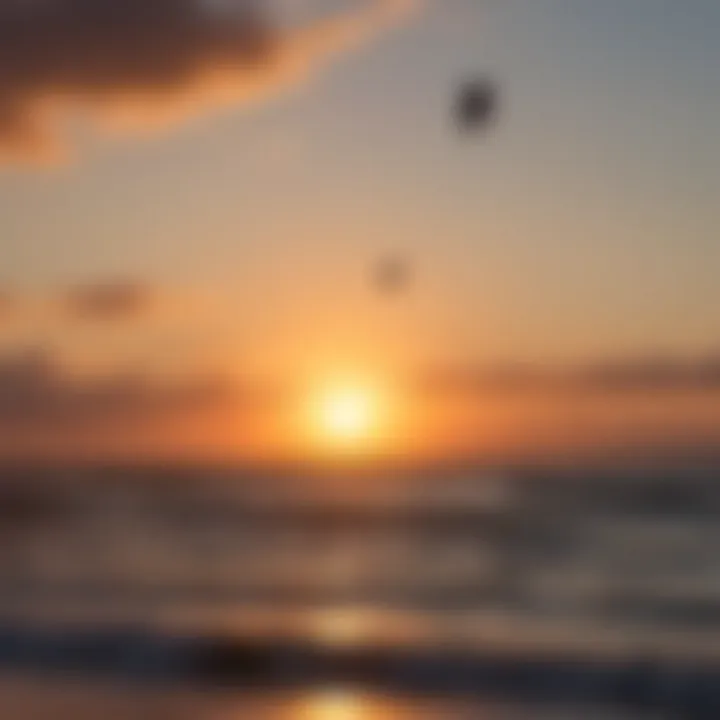 Sunset Silhouette of Kite Surfer Against Horizon