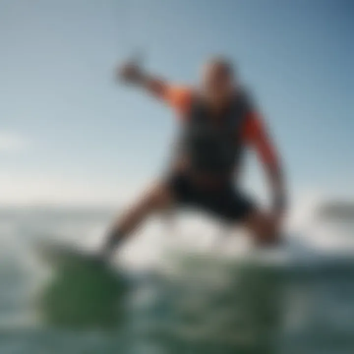 Kitesurfer demonstrating the proper use of surfing straps during a maneuver.