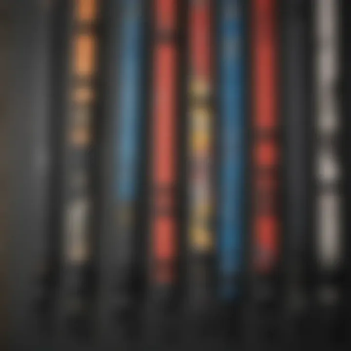 Diverse types of surfing straps arranged for comparison in kitesurfing.