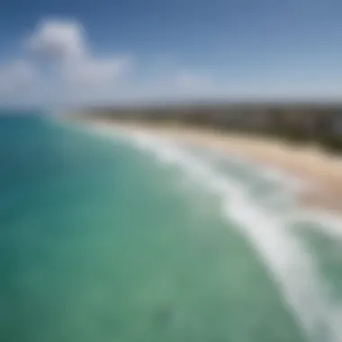 An aerial shot capturing the stunning coastline and vibrant beaches of Fortaleza, perfect for kitesurfing.