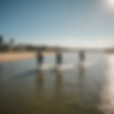 A group of kiteboarders enjoying a sunny day, highlighting the community aspect of the sport.