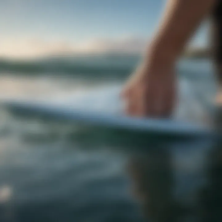 Close-up of hydro foil surfboard detailing the advanced technology used in design