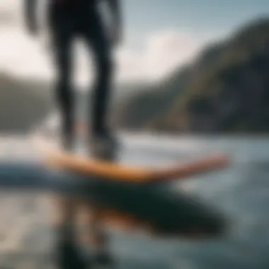 A sleek hydrofoil board gliding over the water