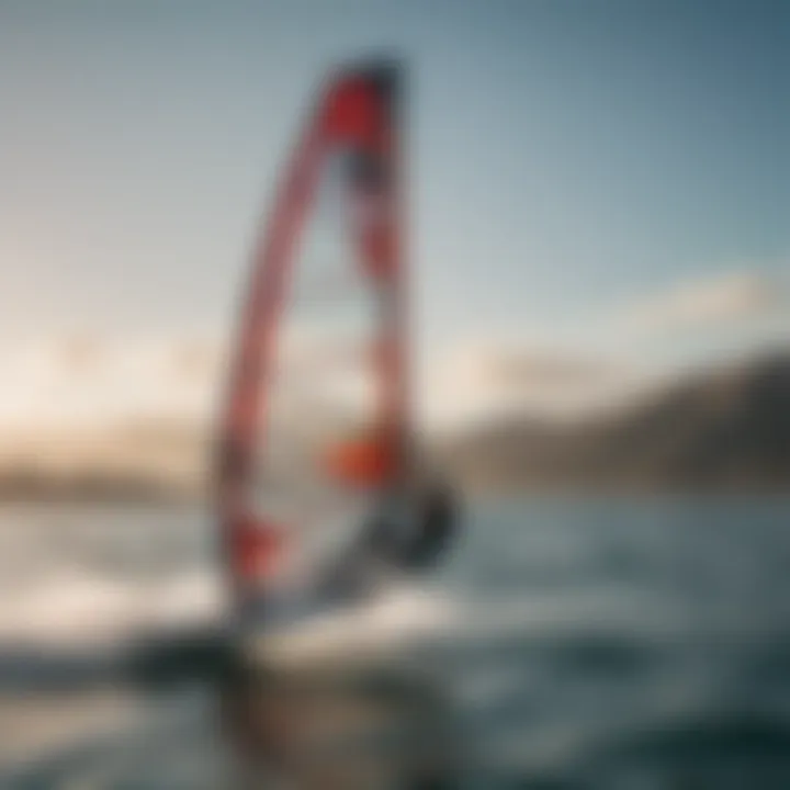 Dynamic view of a hydrofoil windsurfer gliding over water