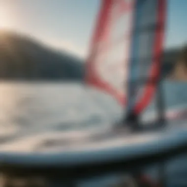 Close-up of hydrofoil windsurfing equipment showcasing the board and foil