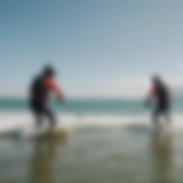 Team of Kiteboarding Instructors Training on the Water