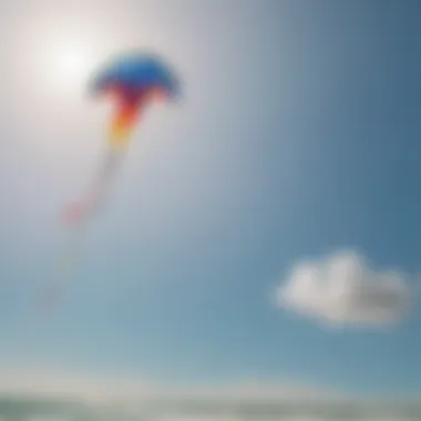 Colorful kite soaring against the blue sky