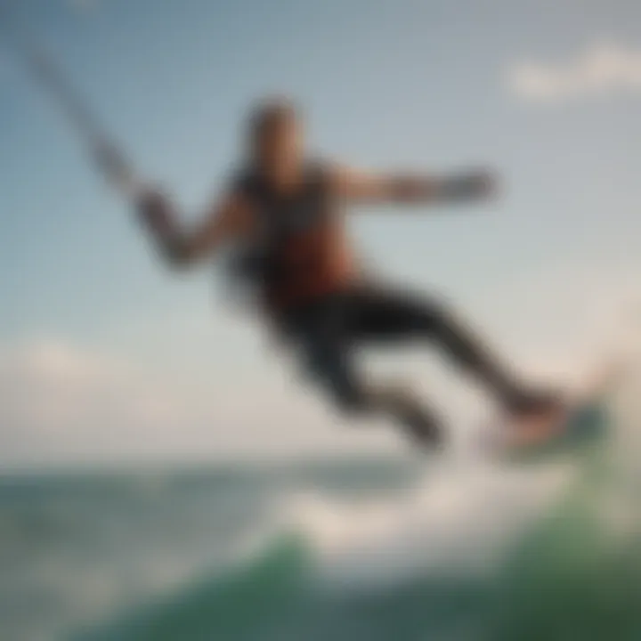 Kiteboarder in action with a focus on the equipment