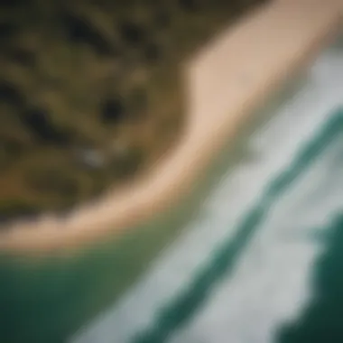 Abstract aerial view of a kiteboarding session