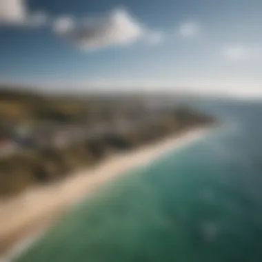 Panoramic view of a coastal kiteboarding spot