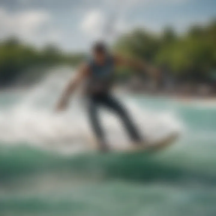 Kiteboarders riding the waves in Playa del Carmen