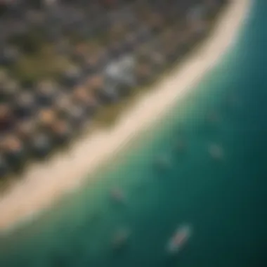 An aerial view of a vibrant kiteboarding community on the water