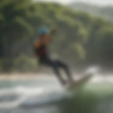 A dynamic kiteboarder catching a wave in the warm waters of Costa Rica