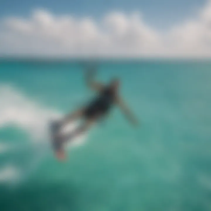 Kiteboarder soaring through the azure sky in the Dominican Republic