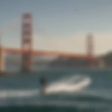 Kiteboarder catching air with Golden Gate Bridge in background