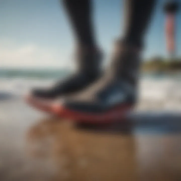 Kitesurfer wearing booties getting ready to hit the waves