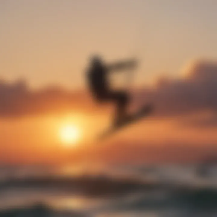 Kitesurfer performing a thrilling jump against a sunset sky