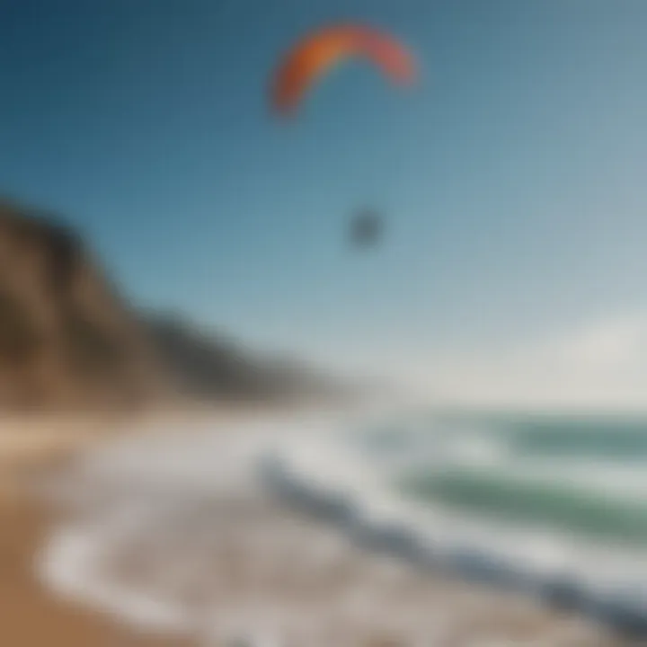 Kitesurfers enjoying a perfect windy day on a picturesque coastline