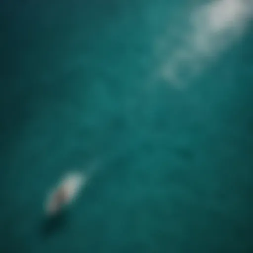 Aerial view of kitesurfing on a turquoise ocean