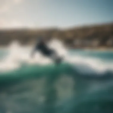 A group of kitesurfers engaging in friendly competition