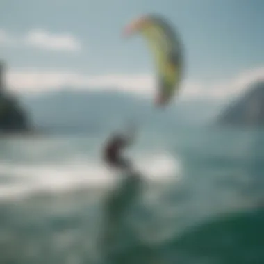 Kitesurfers gliding over the clear waters of Lake Garda