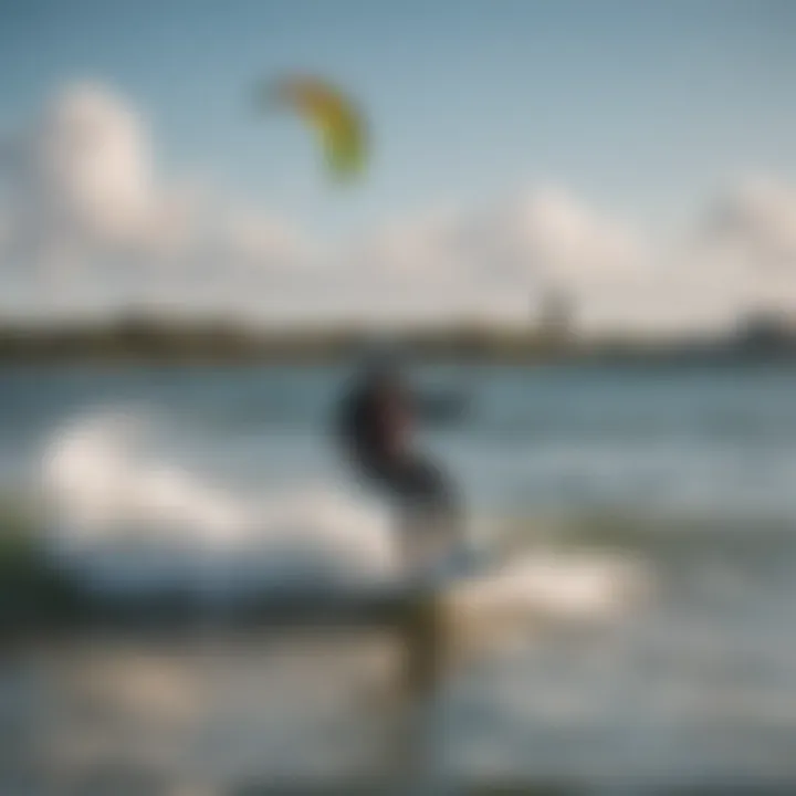 Kitesurfers riding the waves near Lake Worth Pier, demonstrating dynamic movement and skill.