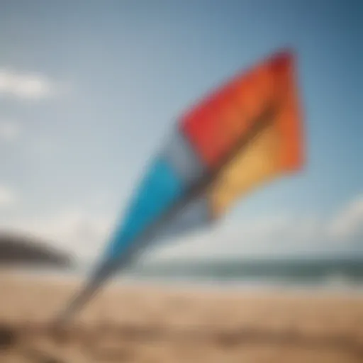 A close-up view of a low wind kite showcasing its unique design and lightweight materials.