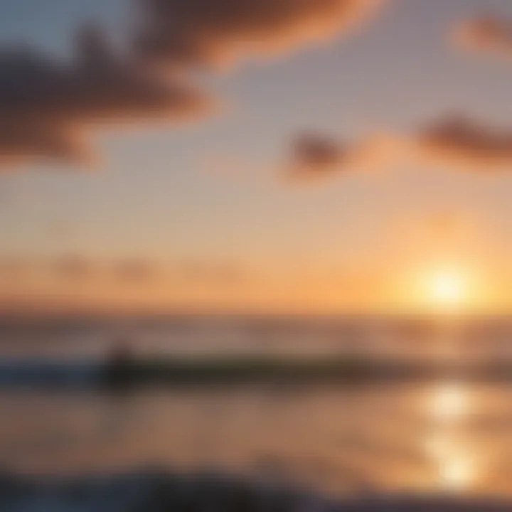 A scenic view of a kitesurfing location in Australia during sunset