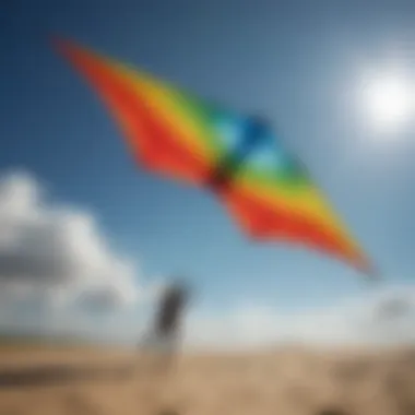 A vibrant Ozone kite soaring against a clear blue sky