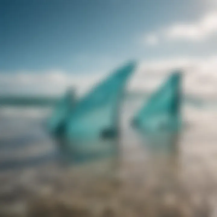 Close-up of Surfboard Fins in Turquoise Water