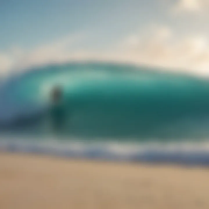 A breathtaking view of the turquoise waves crashing against the sandy shores of Turks and Caicos.