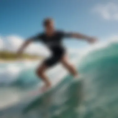 A surfer skillfully riding a wave, showcasing the vibrant energy of the Turks and Caicos surfing culture.