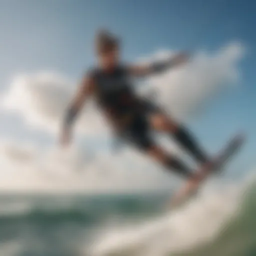 A kitesurfer gracefully executing a jump above the water, showcasing aerial skills.