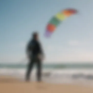 Kitesurfing enthusiasts examining used kites at a beach