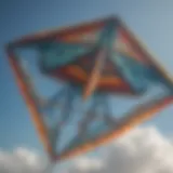 A close-up view of an intricately designed kite soaring against a clear blue sky.