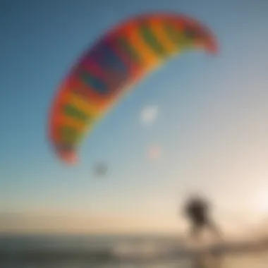 Dynamic action shot of power kites soaring in the sky during a competitive event