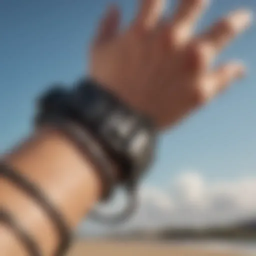 Detailed view of a kitesurfing wrist harness showcasing its design