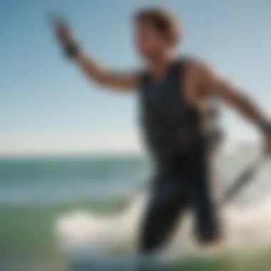 Kitesurfing in Motion with Wrist Harness Kitesurfer demonstrating the use of a wrist harness on the water