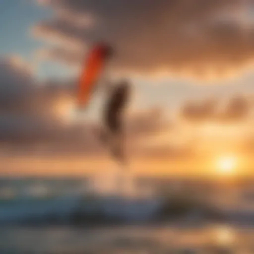 Kitesurfing at sunset on St. George Island with vibrant colors in the sky