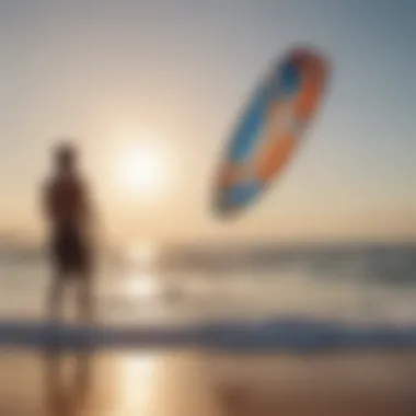 A serene beach setting where beginners practice with trainer kites