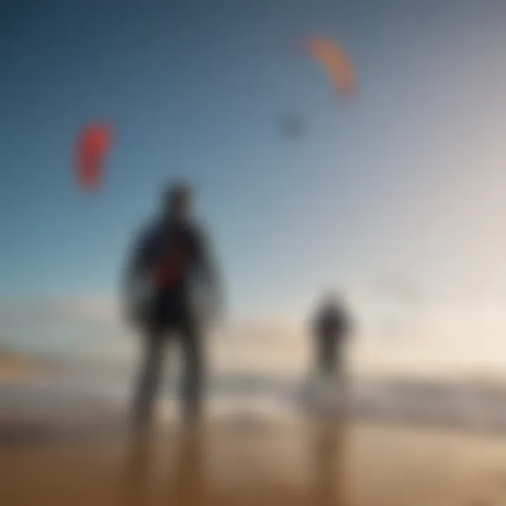 Group of kitesurfers analyzing wind data together